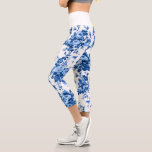 Romantic Antique Vintage Roses-Blue on White Capri Leggings<br><div class="desc">Elegant and classic antique vintage Delft blue roses on white background. Waistband colour is customisable.</div>