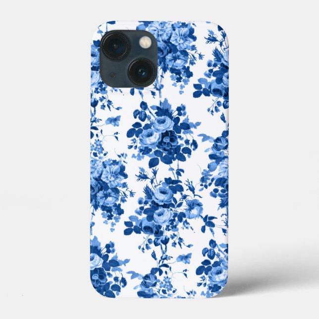 Romantic Antique Vintage Roses-Blue on White Case-Mate iPhone Case (Back)
