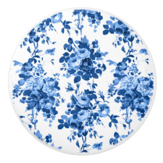 Romantic Antique Vintage Roses-Blue on White Ceramic Knob