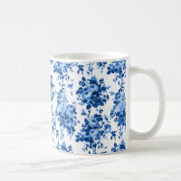 Romantic Antique Vintage Roses-Blue on White