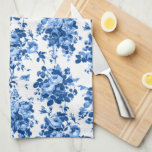 Romantic Antique Vintage Roses-Blue on White Tea Towel<br><div class="desc">Elegant and classic antique vintage Delft blue roses on white background.</div>