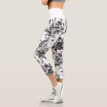 Romantic Antique Vintage Roses-Grey on White Capri Leggings<br><div class="desc">Elegant seamless antique vintage monochrome grey roses on white background. Waistband colour is customisable.</div>