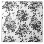 Romantic Antique Vintage Roses-Grey on White Ceramic Tile<br><div class="desc">Elegant seamless antique vintage monochrome grey roses on white background.</div>