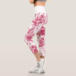 Romantic Antique Vintage Roses-Pink on White Capri Leggings<br><div class="desc">Elegant seamless antique vintage monochrome pink roses on white background. Waistband colour is customisable.</div>