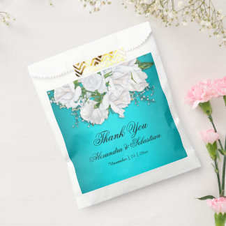 Romantic Aqua and Roses Wedding Favour Bag