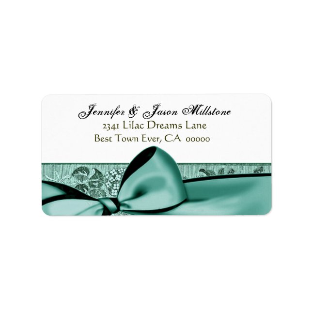 Romantic Aqua Blue Bow Wedding Label (Front)