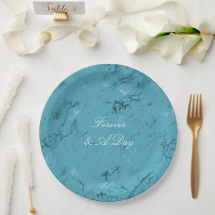 Romantic Aqua Blue Marble Wedding Paper Plate