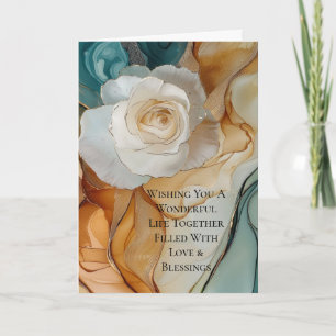 Romantic Aqua Blue White Gold Floral Wedding Card