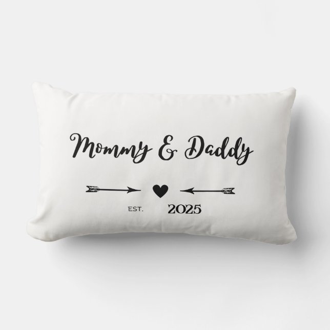 Romantic Arrow & Heart New Parent Keepsake Lumbar Cushion (Front)