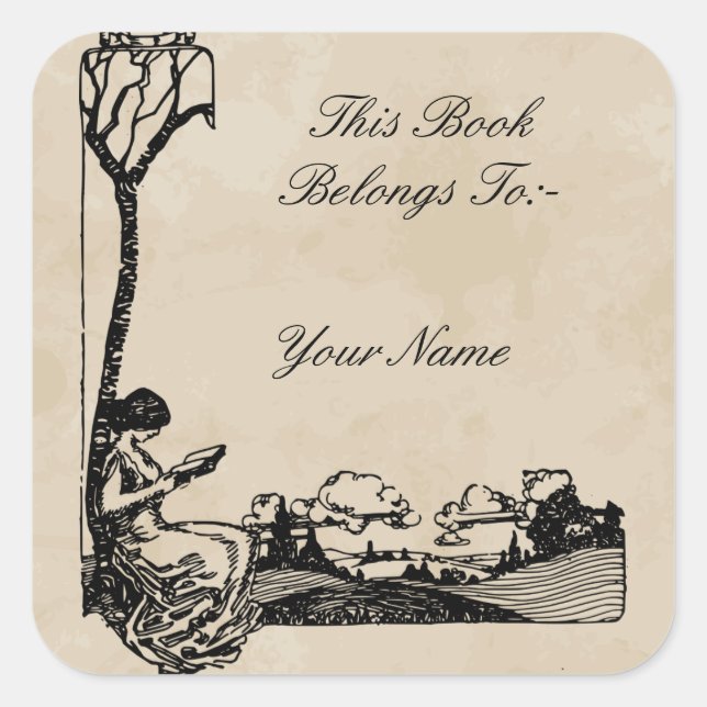 Romantic Art Nouveau Bookplate to Personalise Square Sticker (Front)