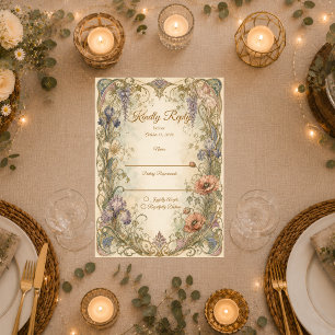 Romantic Art Nouveau Botanical Elegance Wedding RSVP Card