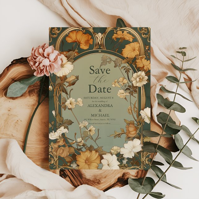 Romantic Art Nouveau Botanical Frame Wedding Save The Date (Creator Uploaded)
