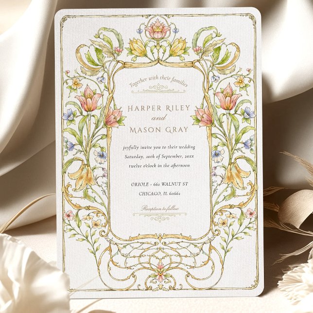 Romantic Art Nouveau Floral Wedding Invitation (Creator Uploaded)
