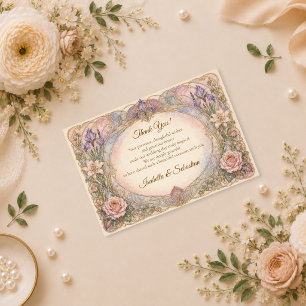 Romantic Art Nouveau Iris Wedding Thank You Card
