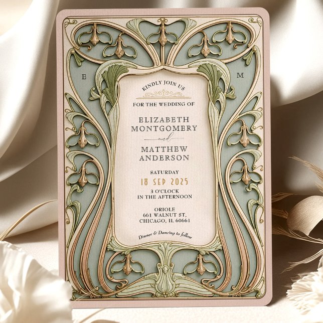 Romantic Art Nouveau Lily Wedding Invitation (Creator Uploaded)