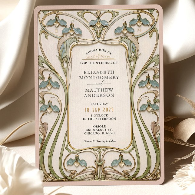 Romantic Art Nouveau Lily Wedding Invitation (Creator Uploaded)