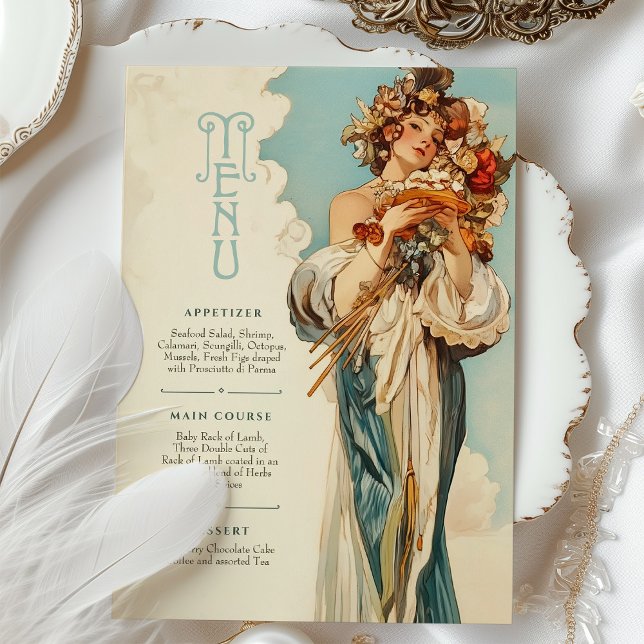 Romantic Art Nouveau Wedding Menu Card (Creator Uploaded)
