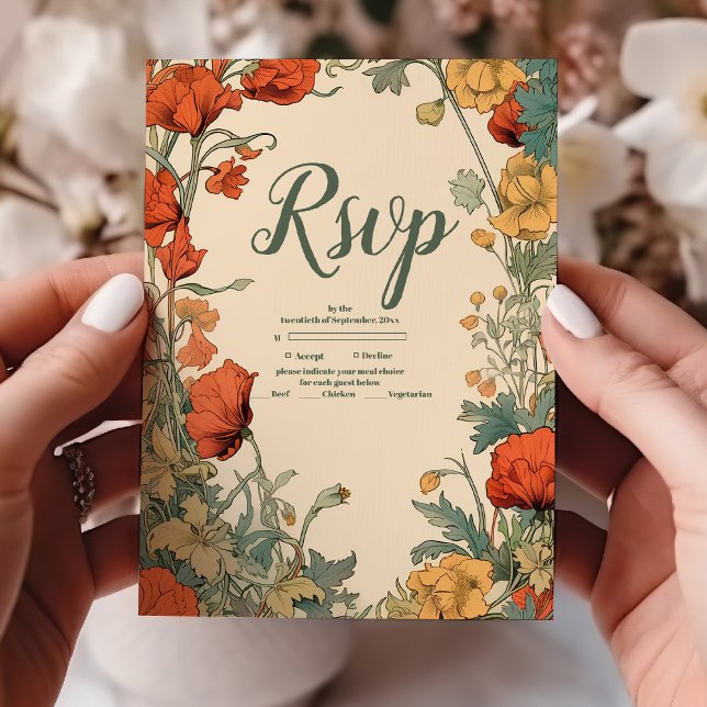 Romantic Art Nouveau Wedding RSVP Card (Creator Uploaded)
