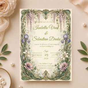 Romantic Art Nouveau Wisteria Garden Wedding Invitation