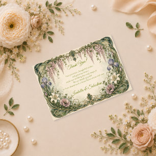 Romantic Art Nouveau Wisteria Garden Wedding Thank You Card
