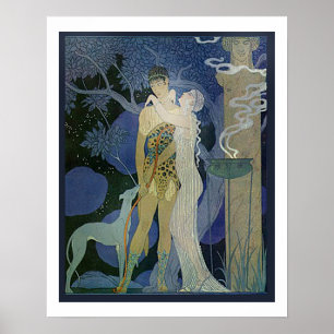 Romantic Art Noveau Couple With Greyhound Poster