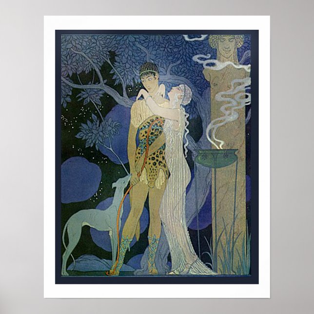 Romantic Art Noveau Couple With Greyhound Poster (Front)