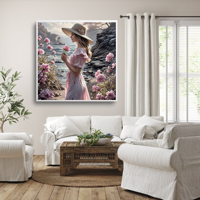 Romantic Art Poster of Beautiful Woman in Summer (Romantic Art Poster of Beautiful Woman in Summer Mockup 1)