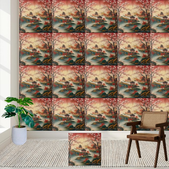 Romantic Asian Landscape Chinoiserie Tile Decor (Romantic Asian Landscape Chinoiserie Tile Decor)