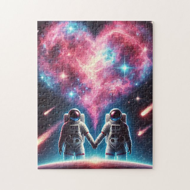 Romantic Astronaut Puzzle – Heart Nebula Design (Vertical)