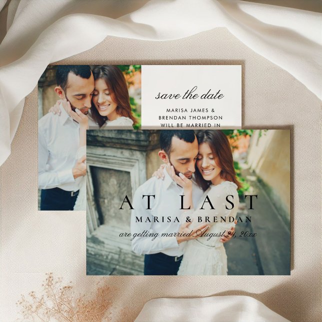 Romantic At Last Full Photo Black White Wedding Save The Date (Creator Uploaded)