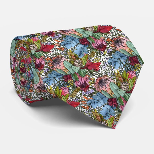 Romantic Australian Summer Flowers Tie (Rolled)