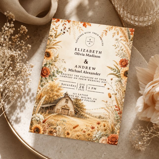 Romantic Autumn Barn Wedding Invitation (Creator Uploaded)