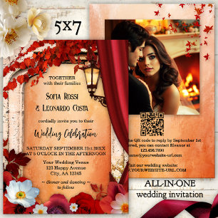 Romantic Autumn Classic Italian All-in-One Wedding Invitation