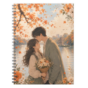 Romantic Autumn Couple Floral Spiral Notebook