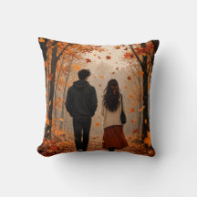 Romantic Autumn Couple Throw Pillow | Fall Forest