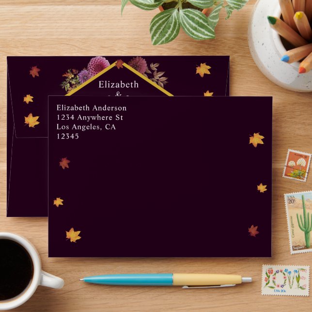 Romantic Autumn Dahlia Wedding Envelope (Desk)