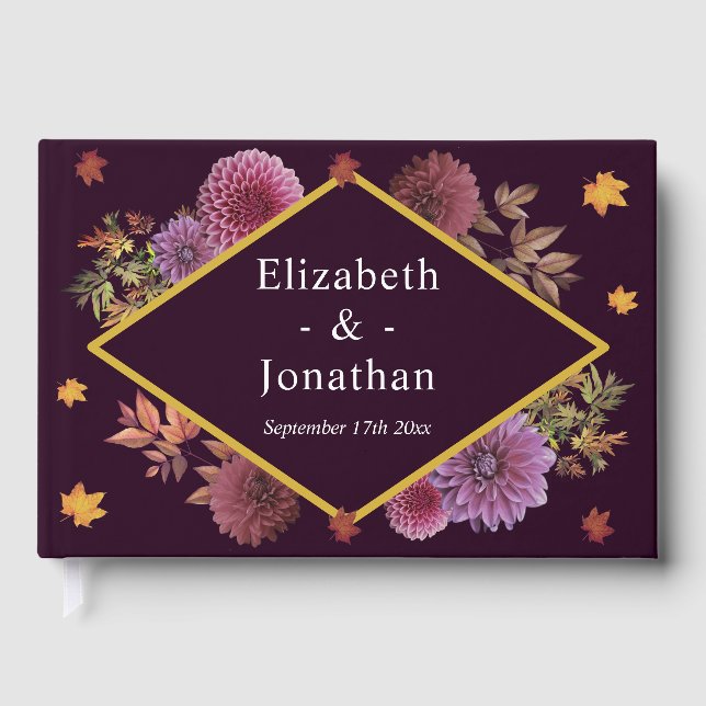 Romantic Autumn Dahlia Wedding Guest Book (Front)