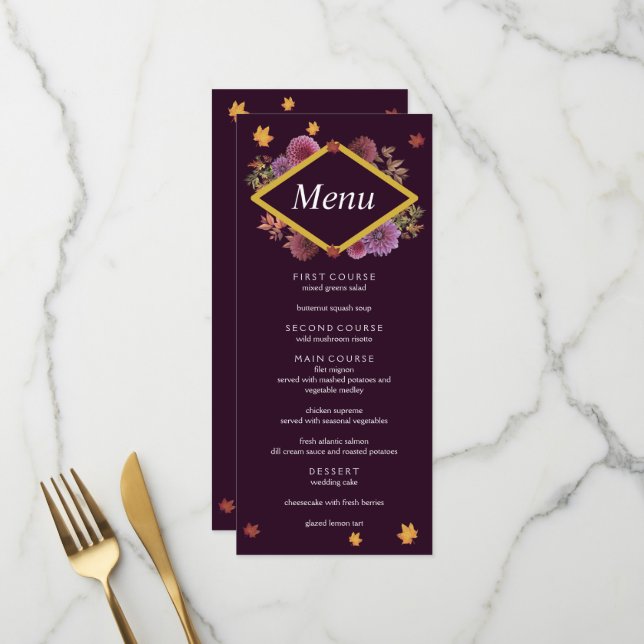 Romantic Autumn Dahlia Wedding Menu (Front/Back In Situ)