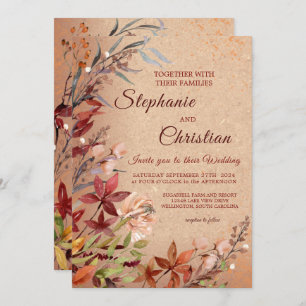 Romantic Autumn Floral Rustic Burgundy Wedding Invitation