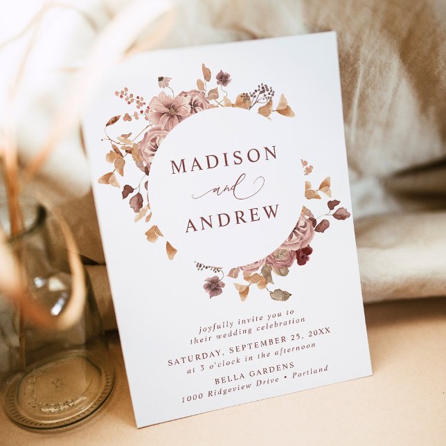 Romantic Autumn Floral Wreath Wedding Invitation (Creator Uploaded)