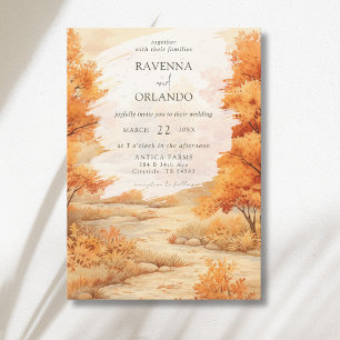 Romantic Autumn Forest Path Leaves Fall Wedding Invitation
