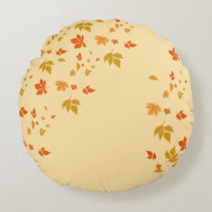 romantic Autumn Leaves ivory Round Cushion