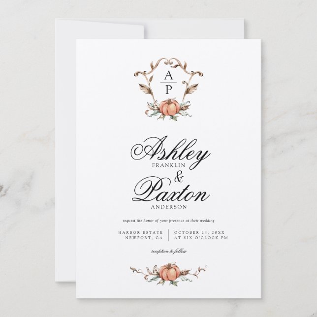 Romantic Autumn Pumpkin Monogram | Old Barn Invitation (Front)