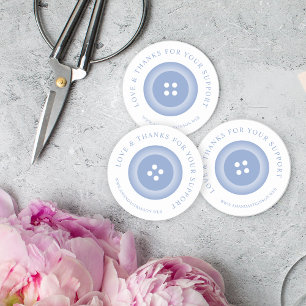 Romantic Baby Blue Button Love & Thank  Classic Round Sticker