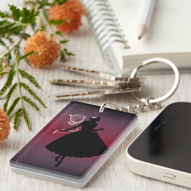 Romantic Ballerina & Rose Silhouette Acrylic– Key Ring (Front Right)