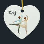 Romantic Ballet Dancers - Your Initials & Text Ceramic Ornament<br><div class="desc">This beautiful image of Romeo and Juliet ballet dancers can be customised with your initials on the front and personal text (and optional date) on the reverse. A romantic way to create a unique item for someone special. The ballerina and her partner are original artwork by InkArabesque, and are captured...</div>