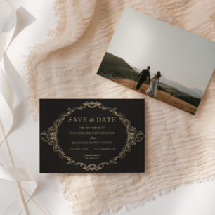 Romantic Baroque Ornate Frame Black Photo Save The Date