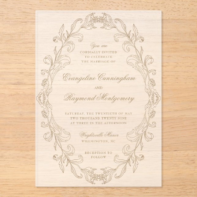 Romantic Baroque Ornate Frame Wedding Acrylic Invitations (Front)