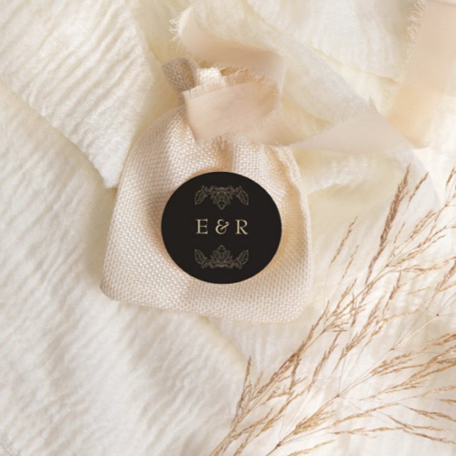 Romantic Baroque Ornate Frame Wedding Classic Round Sticker (Creator Uploaded)