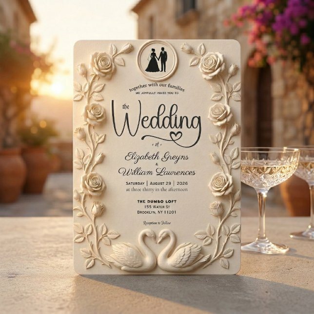 Romantic Baroque Roses & Silhouette Frame Wedding  Invitation (Creator Uploaded)